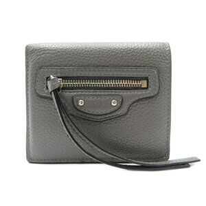 Balenciaga Neo Wallet Bi fold Calfskin Grain Leather Gray